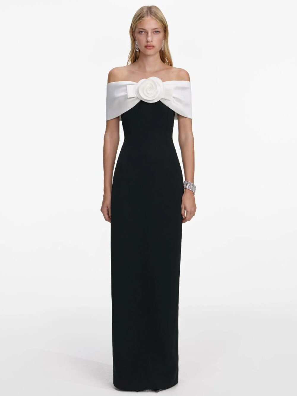 self-portrait Black Crepe Flower Maxi Dress